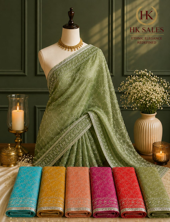 Chiffon Tie-Dye Print Saree with Hand Gota Patti Work and Wide Gota Border – Festive Wear with Blouse Piece