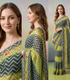 Chiffon Blend Saree with Shaded Chevron Print and Hathi Embroidery Border – Wedding Wear with Blouse Piece